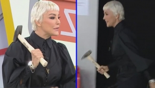 Beyaz TV'deki camları kırdığı söylenen Deniz Akkaya, canlı yayına çekiçle çıktı