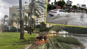 İzmir'de kuvvetli sağanak ve rüzgar! Kordon'da deniz taştı