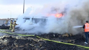 Kuzey Marmara Otoyolu’nda TIR’ın dorsesi alev alev yandı