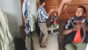 Sosyal medyada tepki çeken görüntü! Çırağı hortumla dövdü