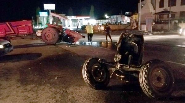 TIR'la çarpışan traktör ikiye bölündü