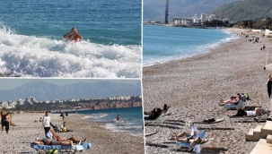 Bugün Antalya... Turistler denize koştu