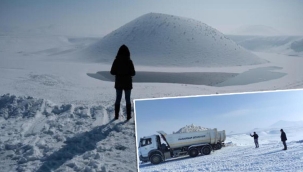 Kuruyan Meke Gölü'ne kamyonlarla kar taşınıyor