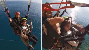 Yamaç paraşütüne misinanın dolandığı anlar kamerada