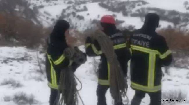 Kayseri İtfaiyesinden 6 saatlik keçi kurtarma operasyonu