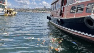 Haliç'te kıyıya vuran çöplerin oluşturduğu kirlilik çevredekileri rahatsız etti