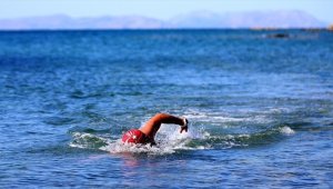 Yüzücü Alper Sunaçoğlu, Gaziler Günü'nde Gökçeada'ya 8 saat 14 dakikada yüzdü