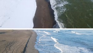 Sahil kenti Kocaali'de yaşanan kuraklık aynı açıdan çekilen görsellerde