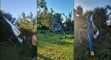 Afyonkarahisar'da bir otelin bahçesindeki ağaçlık alana helikopter düştü