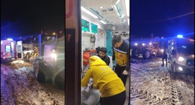 Kars'ta yolu kardan kapanan köydeki hasta ekiplerin çalışmasıyla hastaneye ulaştırıldı