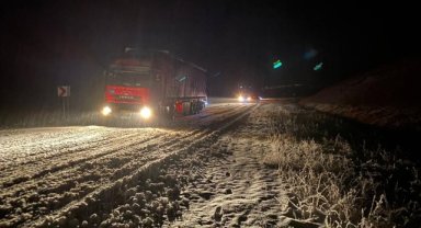 Kars ile Ağrı'da tırlar, kar ve tipi nedeniyle yolda kaldı