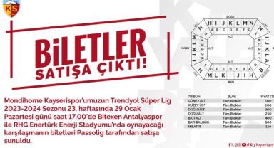 Kayserispor-Antalyaspor maçının biletleri satışa çıkarıldı