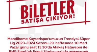 Kayserispor - Hatayspor maç biletleri yarın satışa çıkıyor