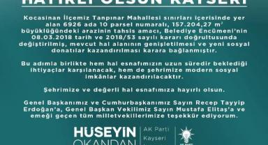 Başkan Okandan’dan müjde: Kocasinan’a yeni sosyal alan