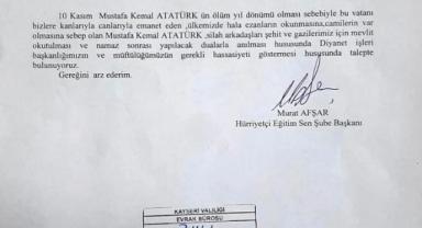 10 Kasım kapsamında Diyanet İşleri Başkanlığının mevlid düzenlemesine yönelik yapılan talep.