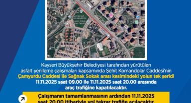 Şehit Komandolar Caddesi 11 Kasım’da Trafiğe Kapatılıyor