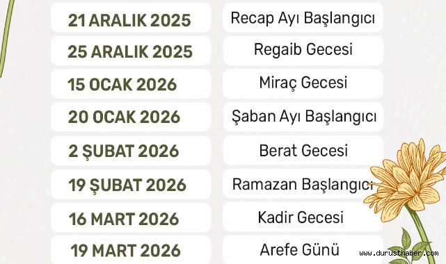 2026 Üç Aylar Takvimi Açıklandı: İşte Mübarek Günler