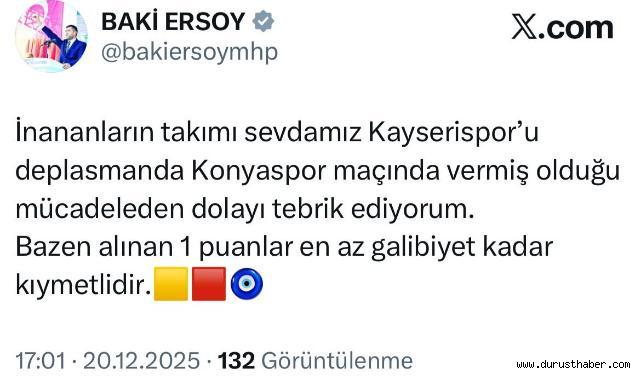 Baki Ersoy’dan Kayserispor’a övgü: 1 puan değerli