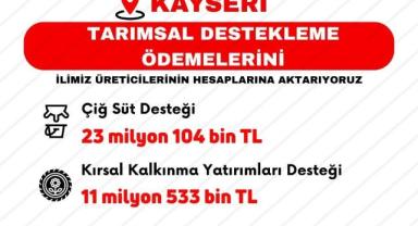Kayseri’de Çiftçilere 34,6 Milyon Liralık Destek Ödemesi