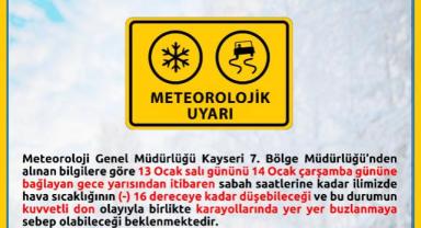 Kayseri’de Don ve Buzlanma Alarmı: Yollar Riskli, Ekipler Görevde