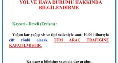 Yoğun Kar Nedeniyle Kayseri-Develi Yolu Kapandı