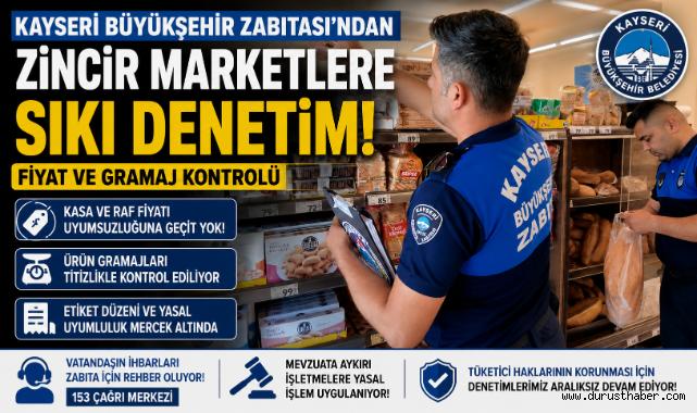 Kayseri Büyükşehir Zabıtası’ndan Zincir Marketlere Sıkı Denetim: Fiyat ve Gramaj Kontrolü