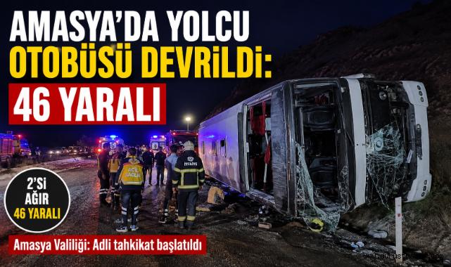 Amasya'da Yolcu Otobüsü Devrildi: 46 Yaralı