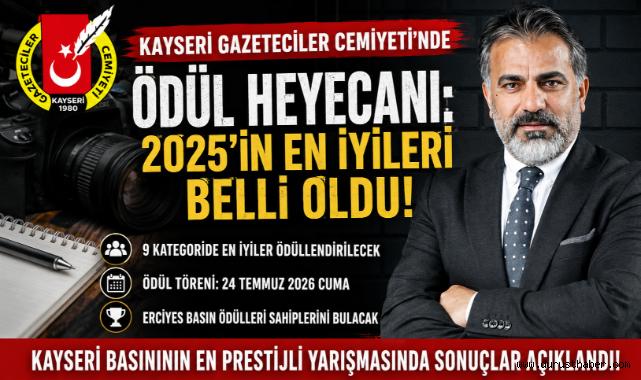 Kayseri Gazeteciler Cemiyeti’nde Ödül Heyecanı: 2025’in En İyileri Belli Oldu!