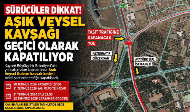 Sürücüler Dikkat! Aşık Veysel Kavşağı Geçici Olarak Kapatılıyor