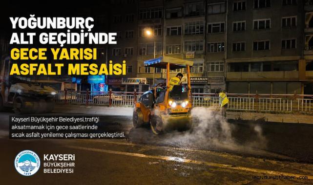 Yoğunburç Alt Geçidi’nde Gece Yarısı Asfalt Mesaisi